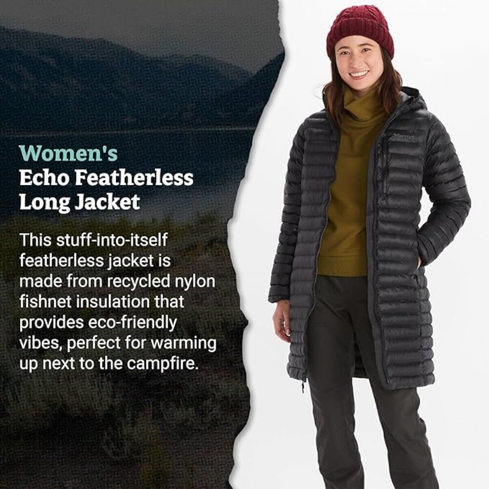 Marmot Women's Size Small Echo Featherless Long Hooded Puffer Jacket Black K1